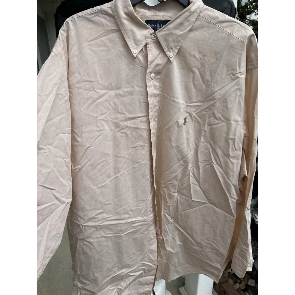 Polo‎ Ralph Lauren Yarmouth cotton Shirt Men 17 32/33 Peach Long Sleeves